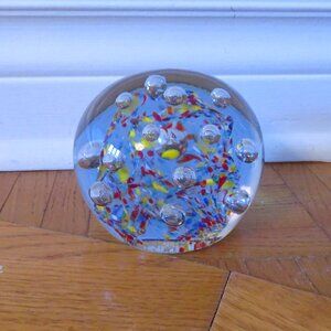 Vintage Millefiori Glass Paperweight: Multicolor Art Glass controlled bubbles